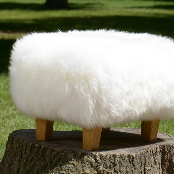 White sheepskin footstool by Gorgeous Creatures