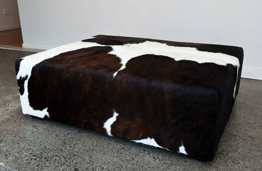 Cowhide Ottoman Deep with Low Wood Legs 114x92x38cm