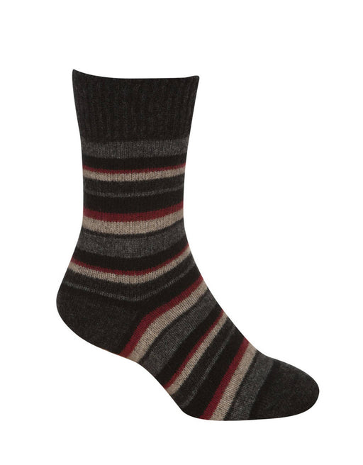 Possum Merino Native World Charcoal Red Beige Striped Socks NX206