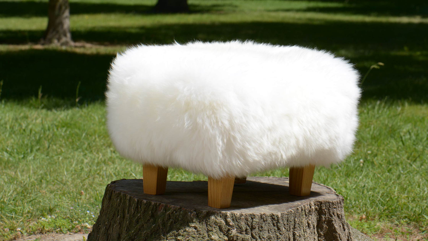 White sheepskin footstool by Gorgeous Creatures