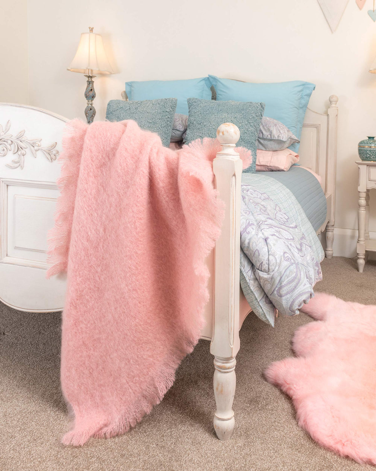 Luxurious New Zealand Made Pale Pink Mohair Throw Blanket —