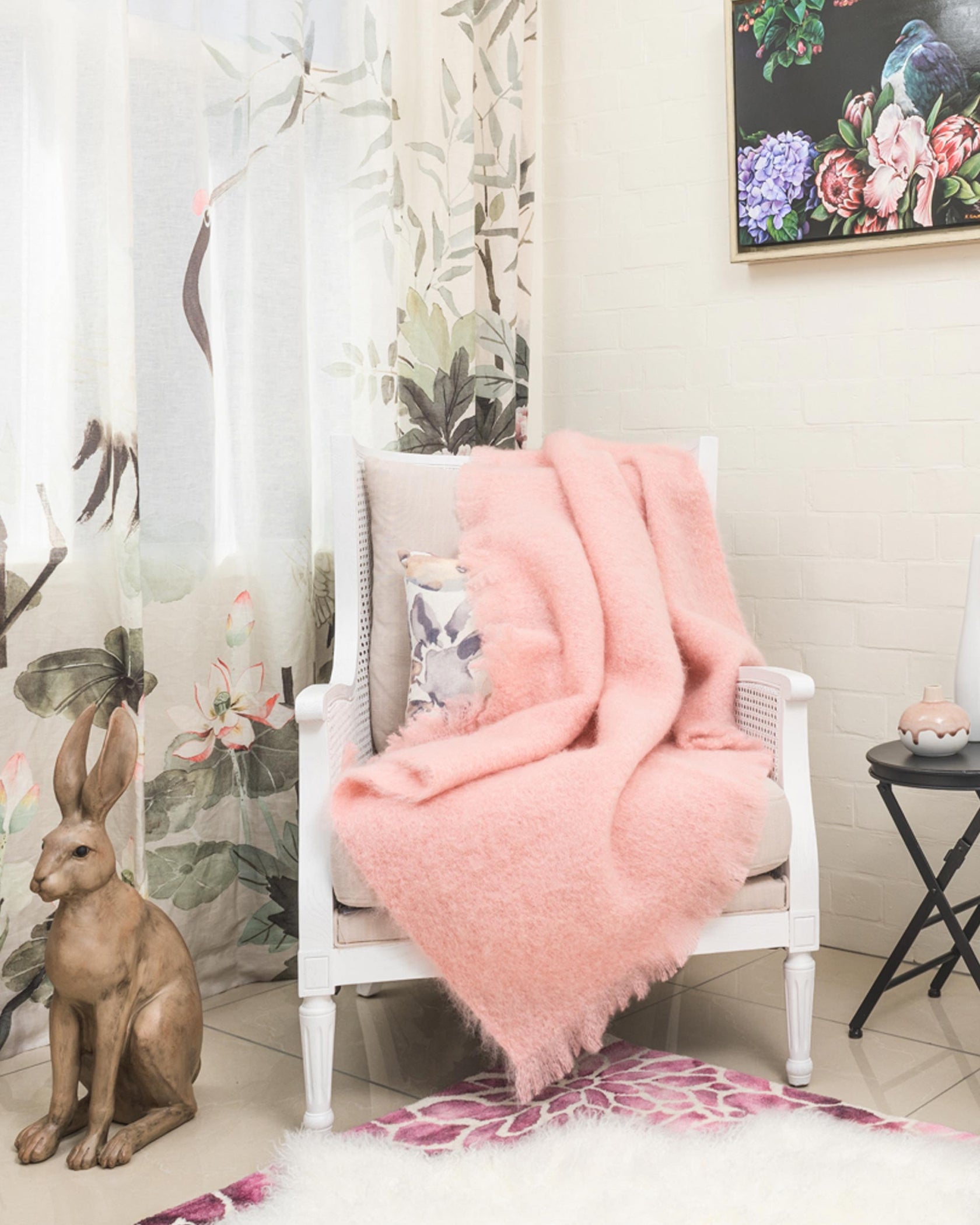 Luxurious New Zealand Made Pale Pink Mohair Throw Blanket —