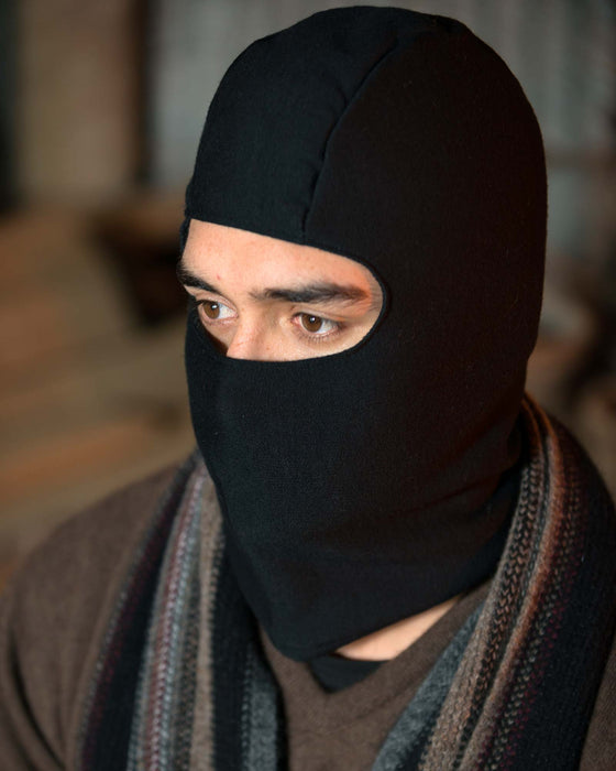 Black Balaclava Hat in 100% Merino Wool Unisex - MX1556