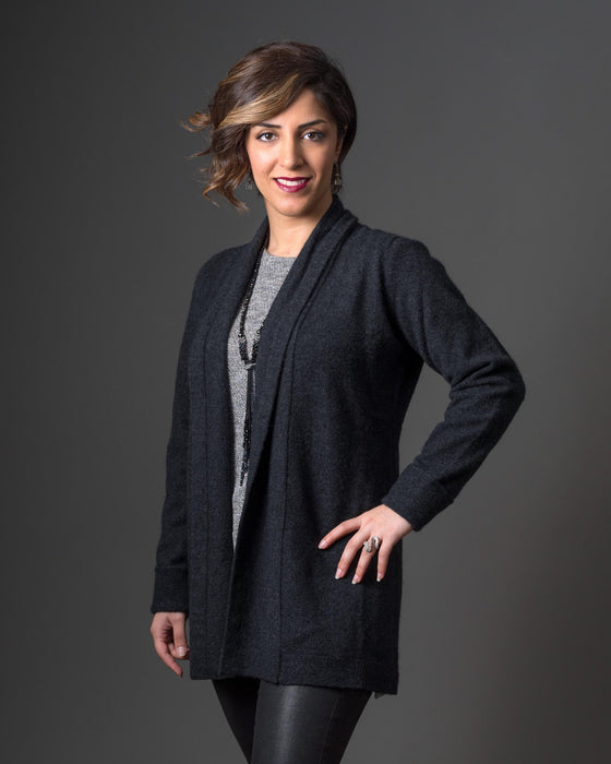 Native World Charcoal Women's Long Merino Wrap Jacket - NB498