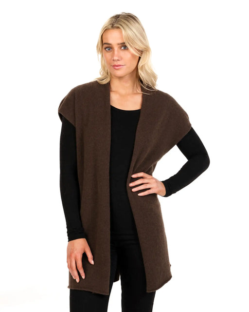 NB890 womens vest in cocoa brown possum merino wool