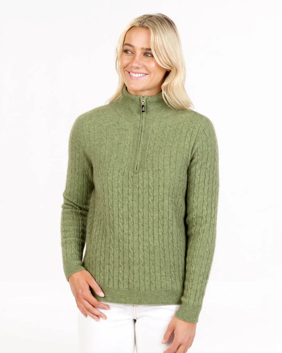NB900 womens cable knit possum merino sweater green