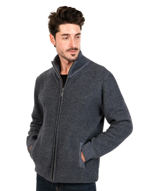 NE439 Mens textured possum merino zip jacket in sky blue