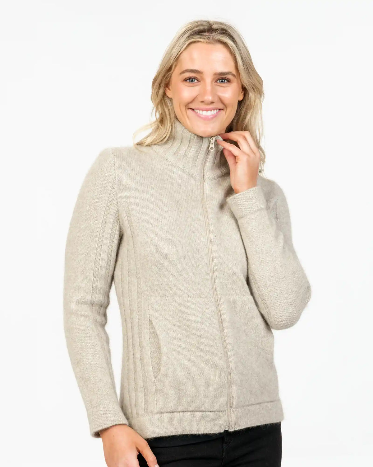 Unlined Vegan Cashmere Zip Jacket with Knit Cuffs