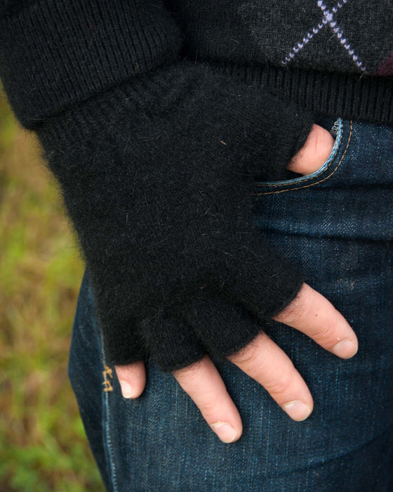 Black Fingerless Gloves in Possum Merino Wool NZ Made — Gorgeous Creatures