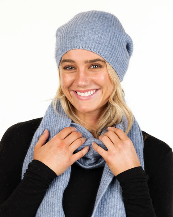 NX677 Crystal blue possum merino slouch beanie hat 