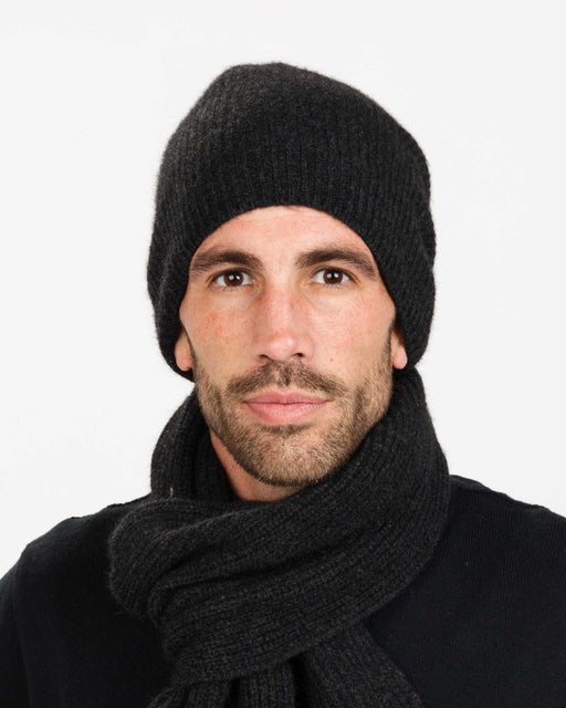 Slouch Beanie Hat in Possum Merino Wool Unisex - NX677 Black