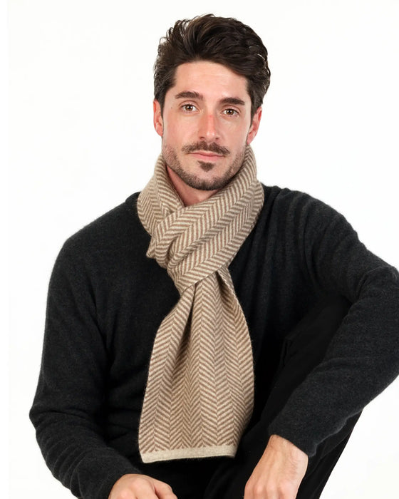 NX893 Natural parquet pattern scarf in possum merino
