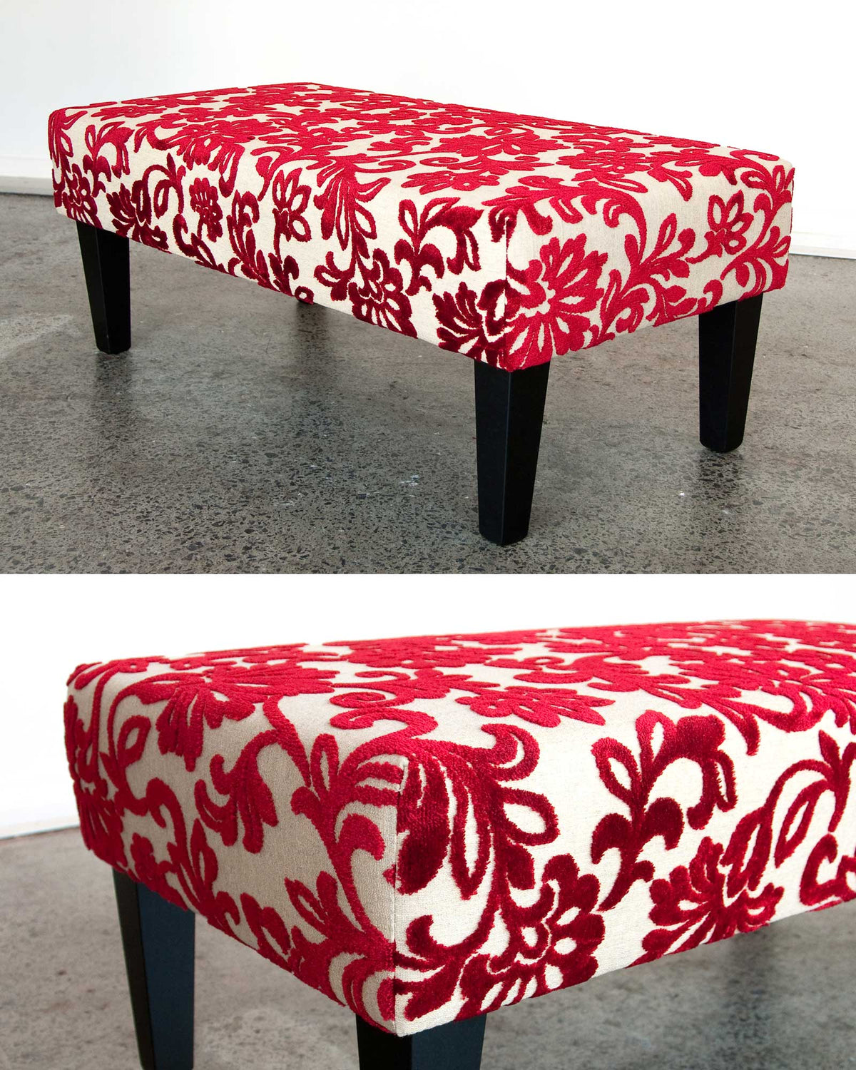 Red Floral Velvet Ottoman | Beautiful Ottomans — Gorgeous Creatures