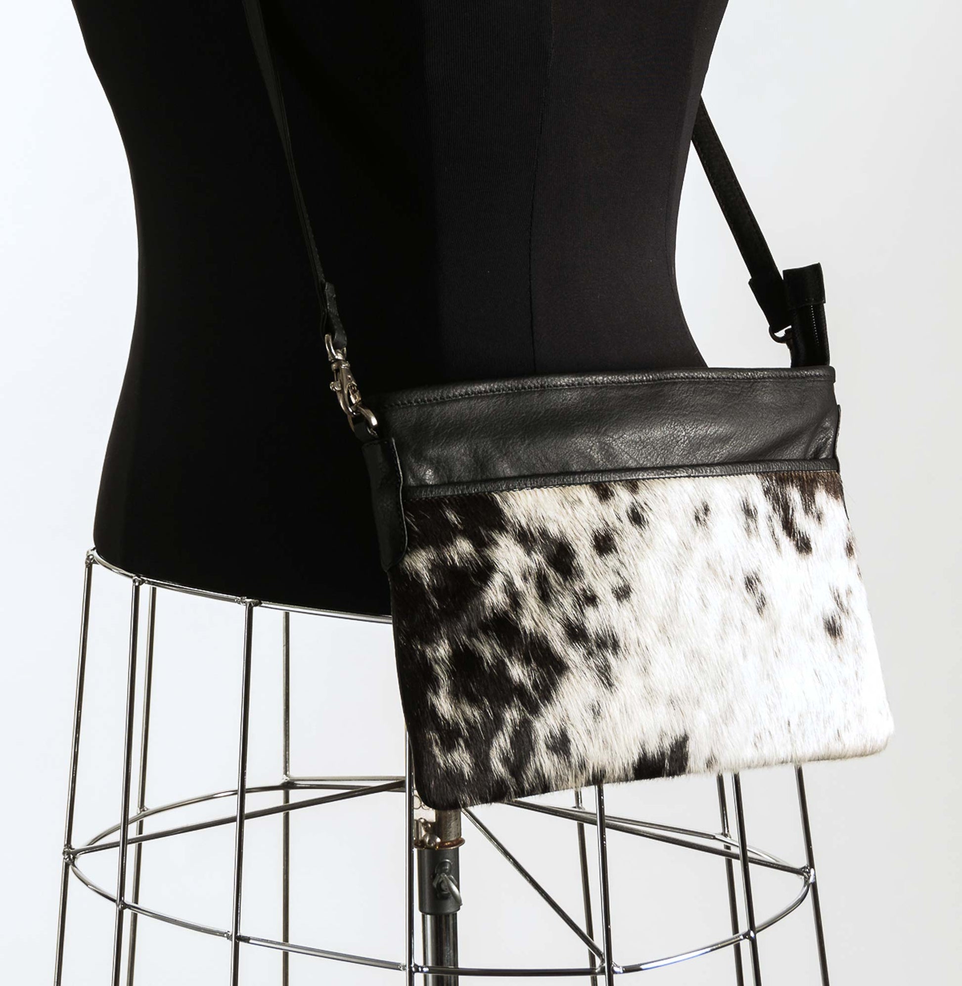 Rosie CrossBody Cowhide Handbag Black & White Handbag —