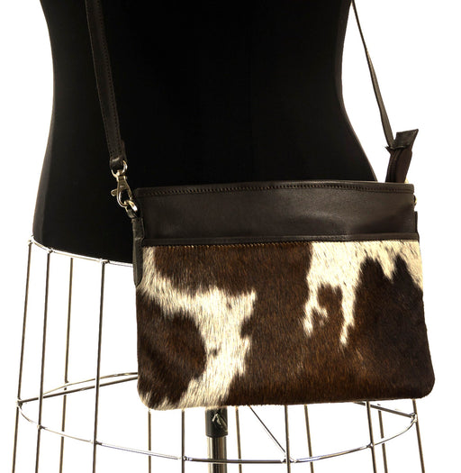 Cowhide handbag chocolate and white Rosie #28