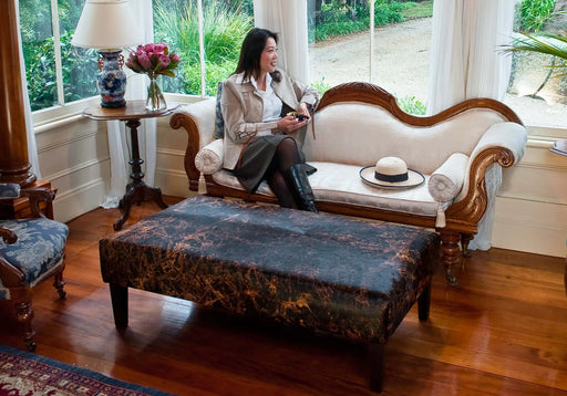 Printed Cowhide Ottoman with Wood Legs 