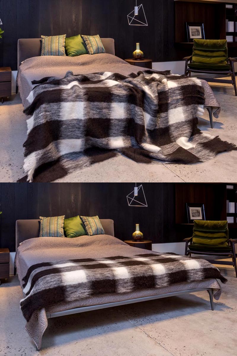 Plaid Alpaca Blanket NZ Checked Monochrome Alpaca Rug —