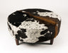 Cowhide Ottoman Round Wood Legs 95x95x40cm