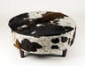 Cowhide Ottoman Round Wood Legs 95x95x40cm