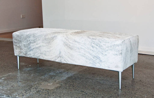 Grey cowhide ottoman long bench style