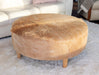 Beige Cowhide Ottoman Light Round Wood Legs 95x95x40cm