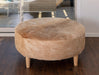 Beige Cowhide Ottoman Light Round Wood Legs 95x95x40cm