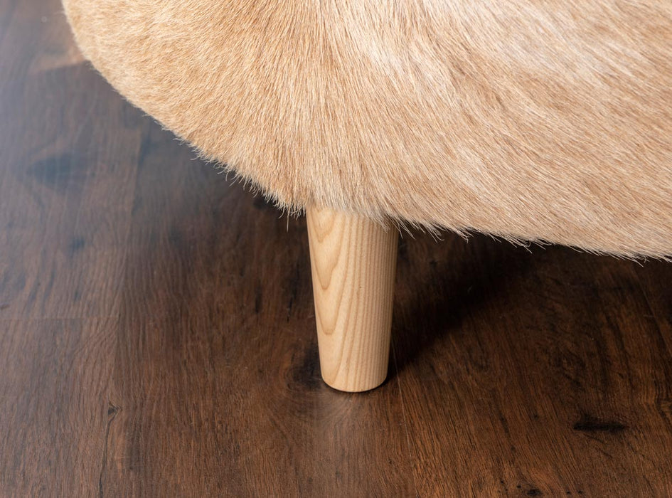 Beige Cowhide Ottoman Light Round Wood Legs 95x95x40cm