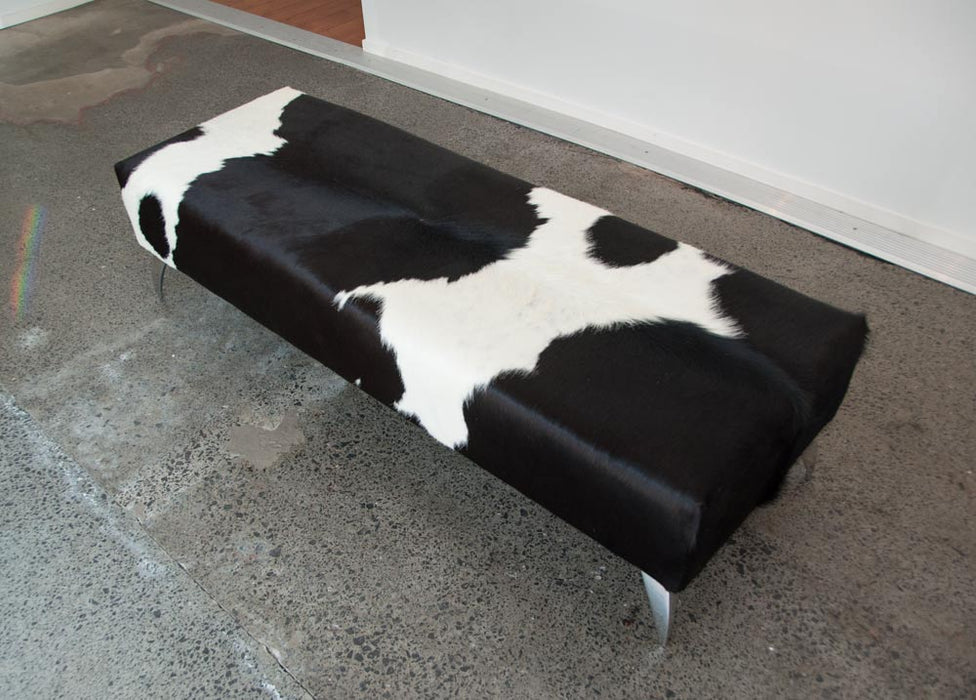 Black & white cowhide bench seat ottoman 150cm long