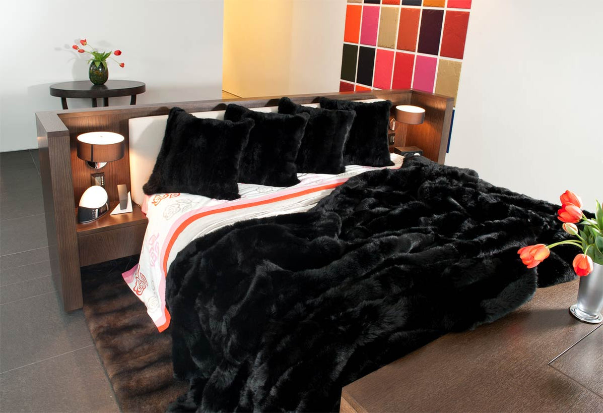 Black Possum Fur Blanket Queen or King Bed NZ Fur Blankets —