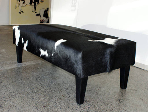 Cowhide Ottoman with Wood Legs 120x60x45cm