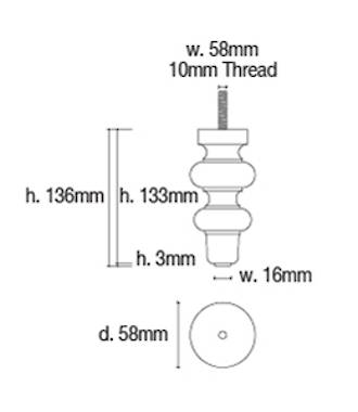 Turned Alu Ottoman Furniture Legs 13.6cm Tall - Polished Shiny