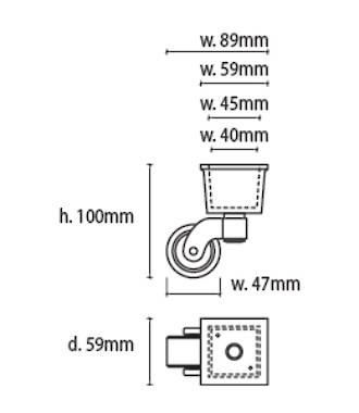 Square Cup & Caster Wheels 45mm - Brass gold