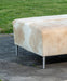 Beige & White Cowhide Ottoman with Metal Legs