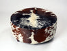 Round cowhide ottoman low 10cm wood legs