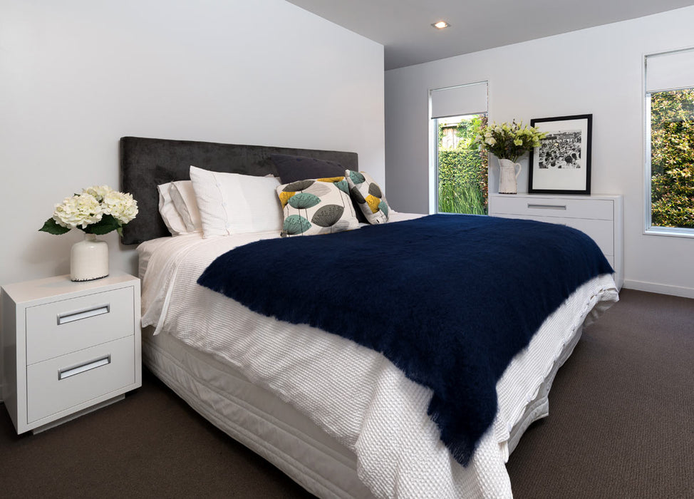 Mohair Bed Blanket Navy Blue 