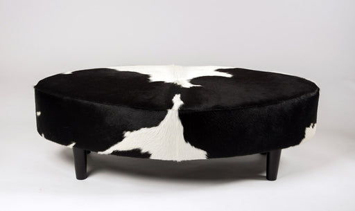 Black & White Cowhide Ottoman Oval Wood Legs 120x60x38cm