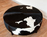 Chocolate Cowhide Ottoman Round Wood Legs 100x100x40cm