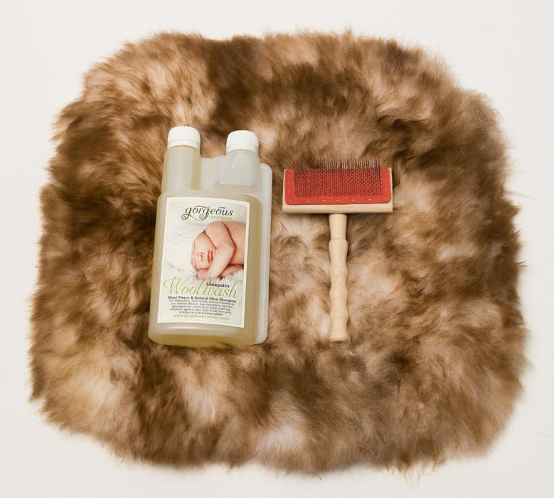 Small Sheepskin Pet Bed and Cleaning Products