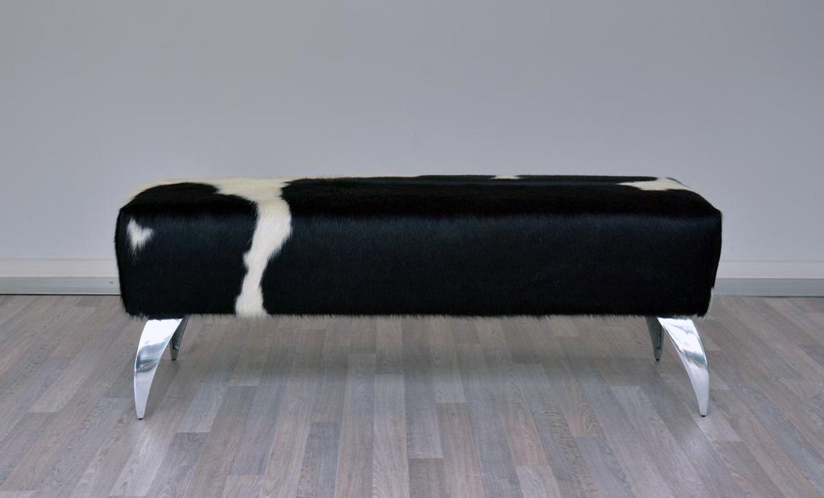 Cowhide Leather Ottoman with Curved Aluminium Legs 100x36x40cm