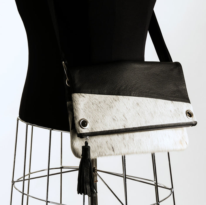 Cowhide handbag black and white