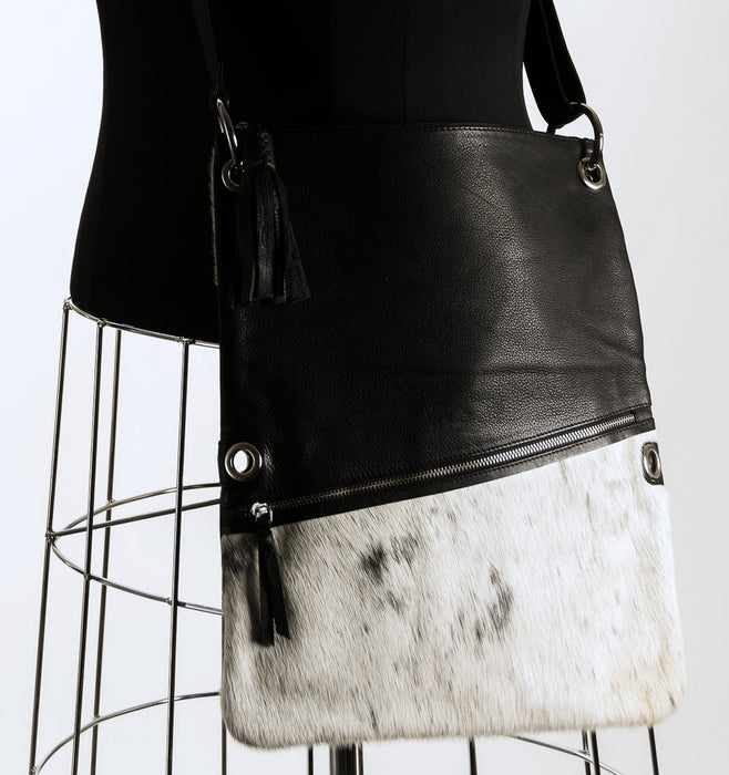 Cowhide handbag black and white
