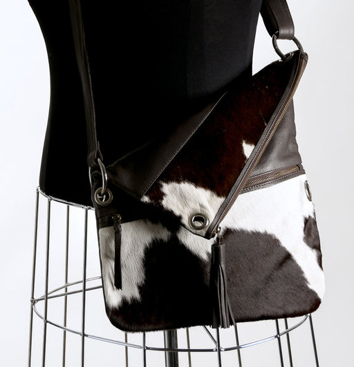 Cowhide handbag brown and white