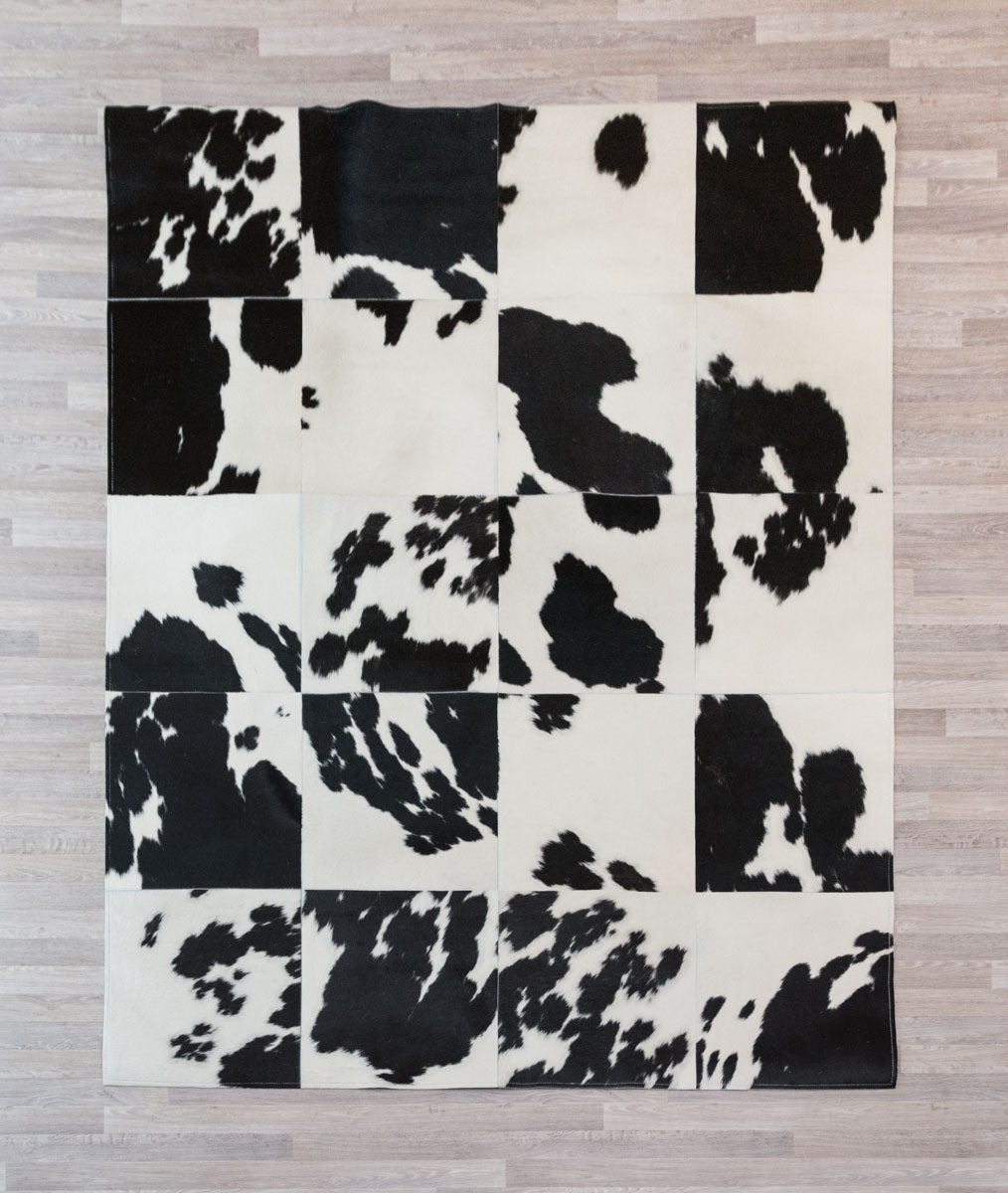 Black & White Cowhide Patchwork Rug Stitched Cow Skin Rug —