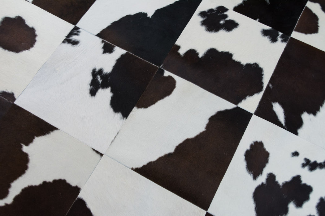 Chocolate & White Cowhide Patchwork Rug 40cm Squares - 1.6m x 2.0m