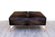 Cowhide Dark Exotic Ottoman with Curved Copper Legs 120x90x38cm