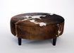 Cowhide Ottoman Round Wood Legs 95x95x40cm