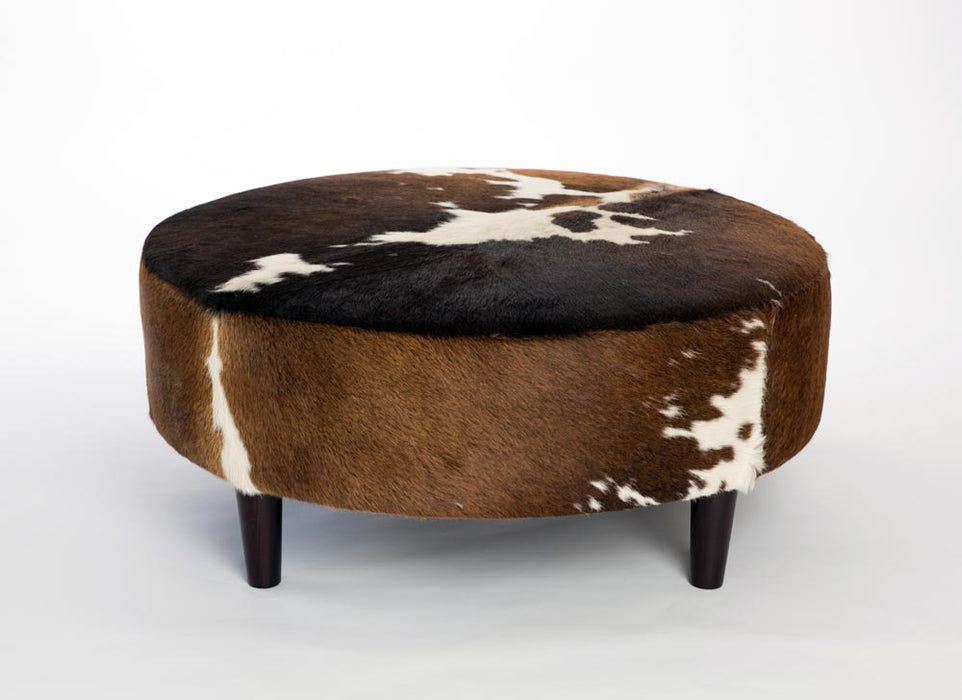 Cowhide Ottoman Round Wood Legs 95x95x40cm