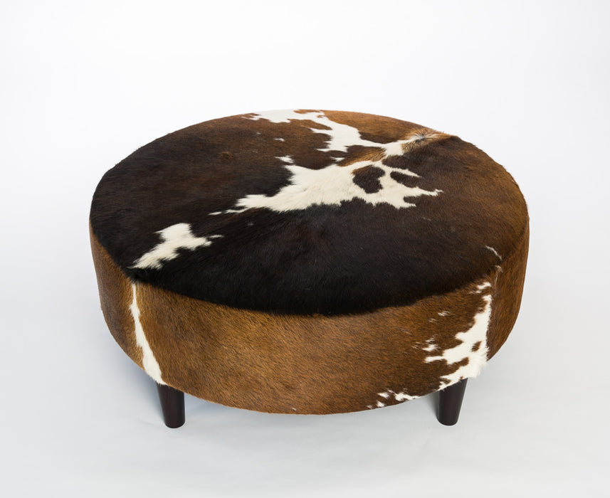 Cowhide Ottoman Round Wood Legs 95x95x40cm