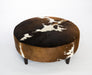 Cowhide Ottoman Round Wood Legs 95x95x40cm