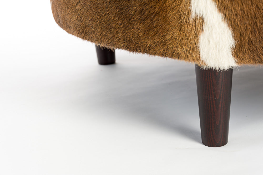 Cowhide Ottoman Round Wood Legs 95x95x40cm #2